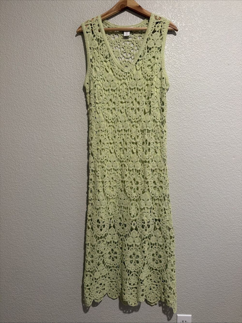 House of Harlow Crochet Knit Tank Column Dress Resort Boho Coastal European L
